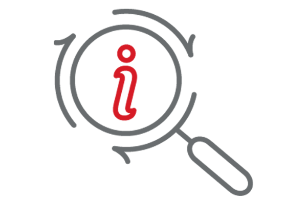 Icon mit Lupe und "i" für Informationen