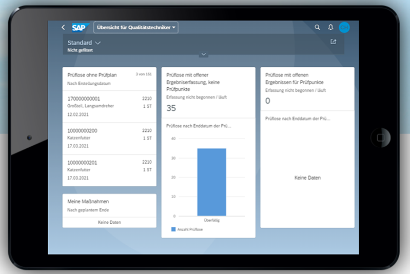 Mobile Ansicht für Qualitätstechniker von SAP Qualitätsmanager